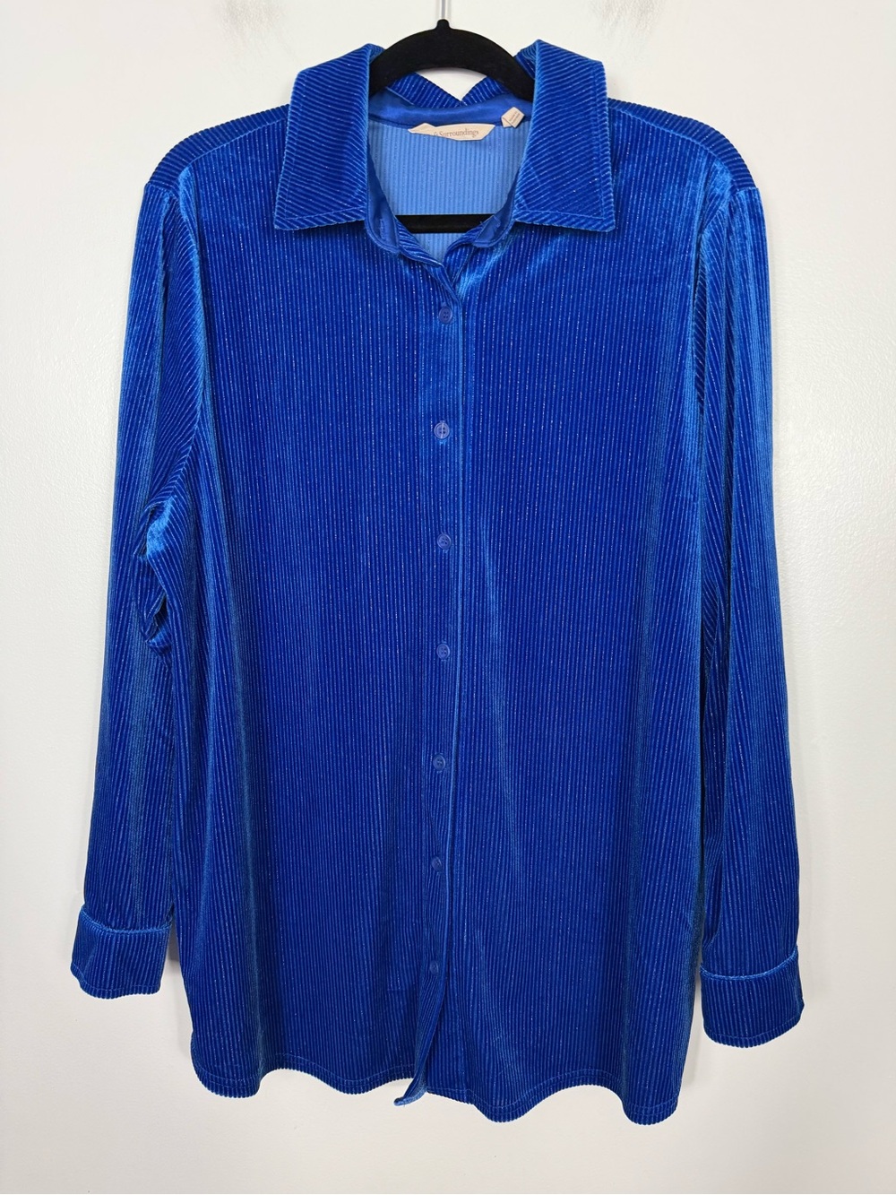 Soft Surroundings Textured Metallic Velvet Boyfriend Tunic Shirt Sapphire XL